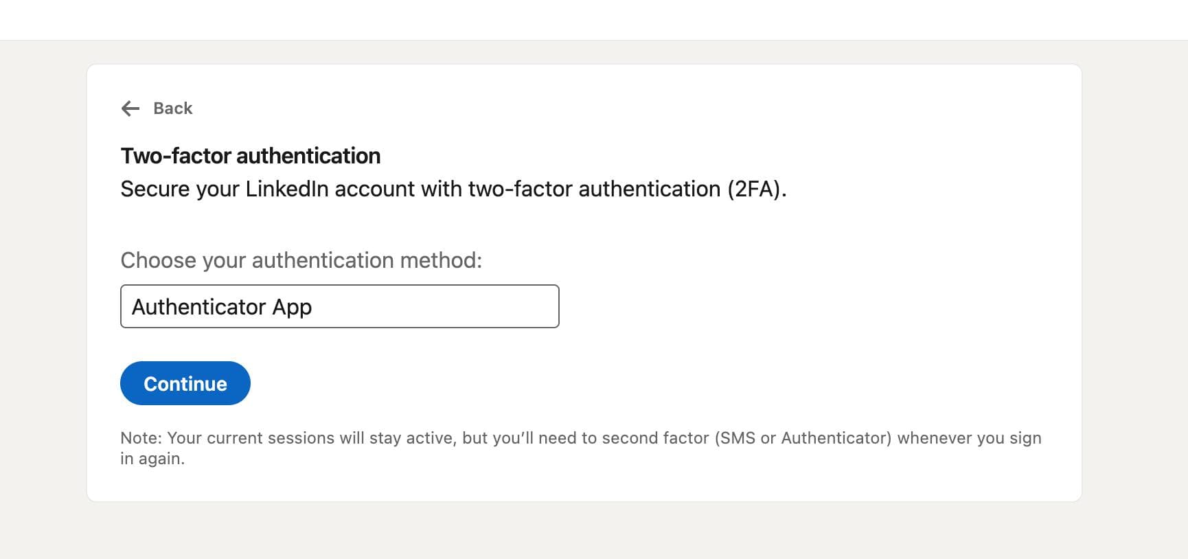 Confirming Authenticator App selection