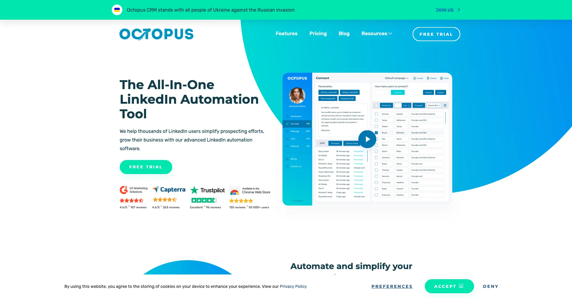 Octopus CRM Homepage - LinkedIn automation Chrome extension