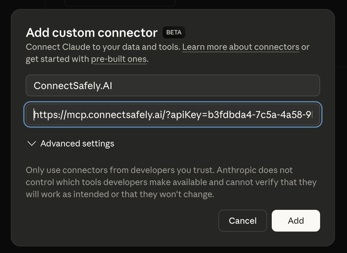 Claude Desktop MCP Configuration - ConnectSafely Setup