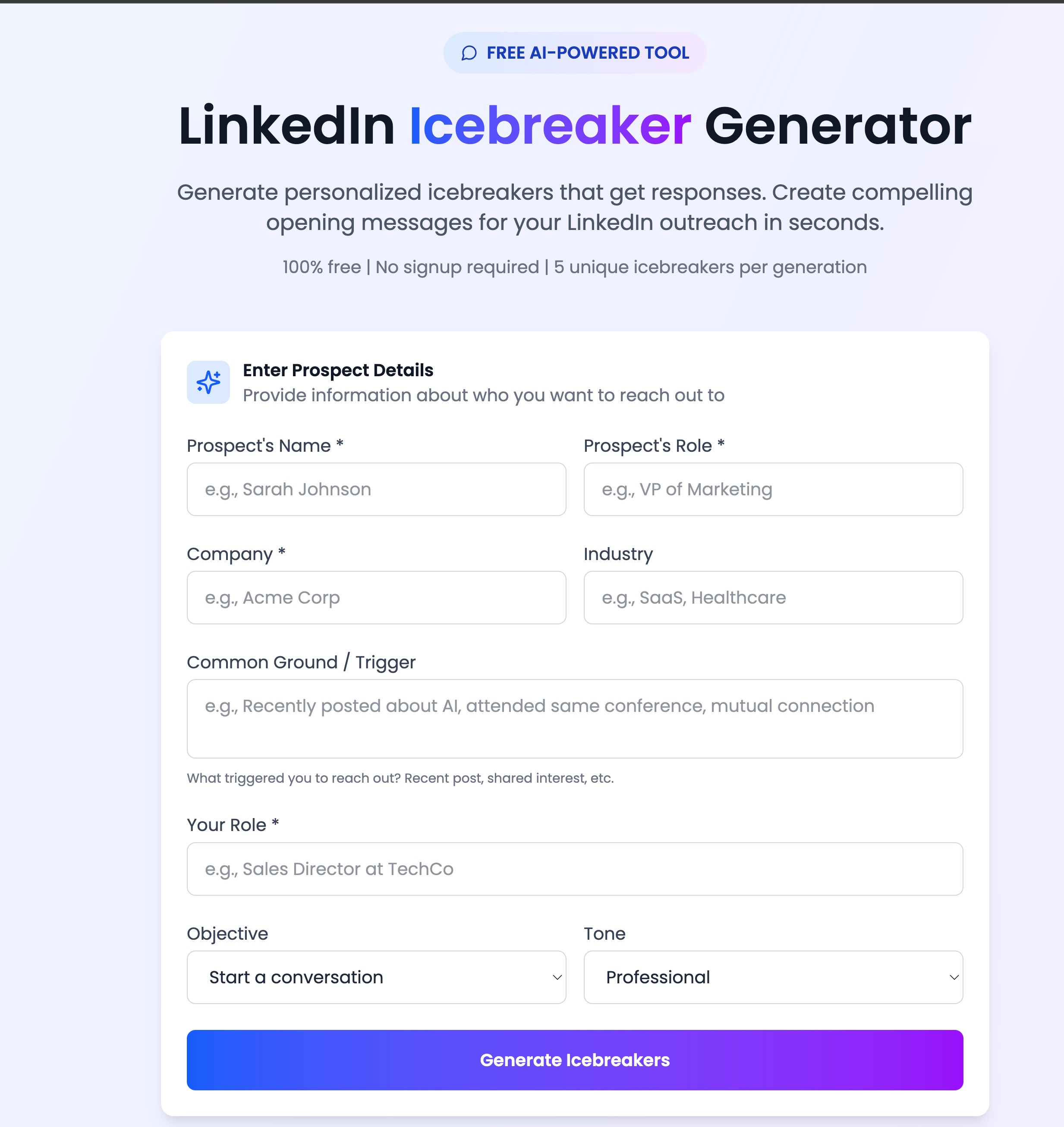 Free LinkedIn Icebreaker Generator | AI Tool 2026