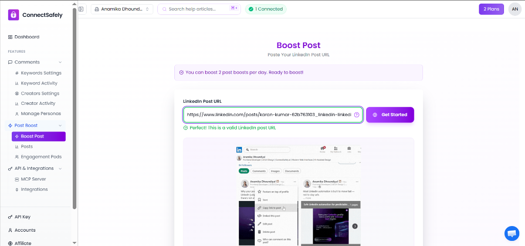 Paste your LinkedIn Post URL