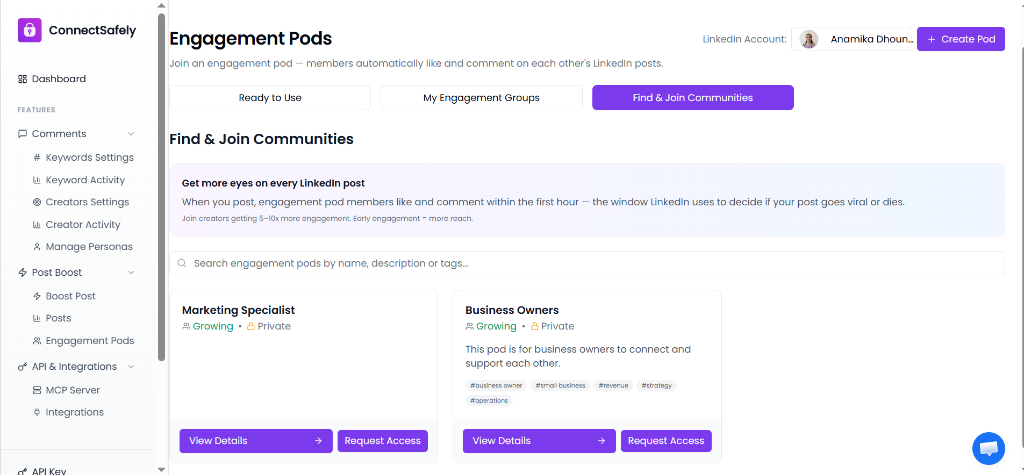 Find and Join Communities searchable directory